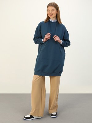 Kapüşonlu Rahat Kesim Sweatshirt Petrol Kapüşonlu Rahat Kesim Sweatshirt Petrol