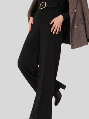 Siyah Yüksek Bel Kemerli Geniş Paça Pantolon