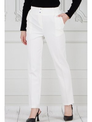 Beyaz Cepli Dar Paça Pantolon