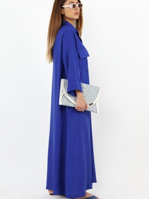 Prive Plain Saks Mavi Viskon Maksi Boy Cepli Yazlık Uzun Elbise