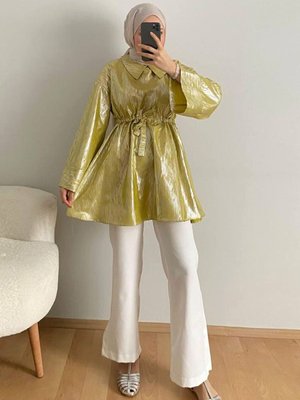 Yağ Yeşili Parlak Baskılı Şık Takım Yağ Yeşili Parlak Baskılı Şık Takım