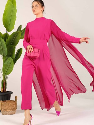 Fuşya Şifon Detaylı Tulum Fuşya Şifon Detaylı Tulum