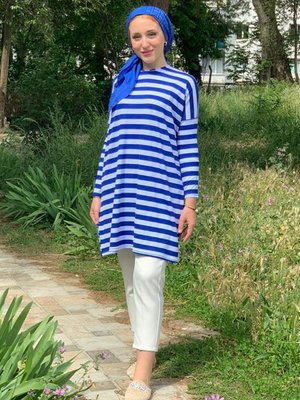 Saks Kalın Çizgili Oversize Tunik