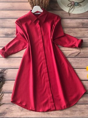 Kırmızı Boyfriend Tunik Gömlek