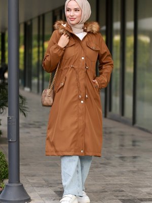 Leon Seyyar Kapüşonlu Mont Taba