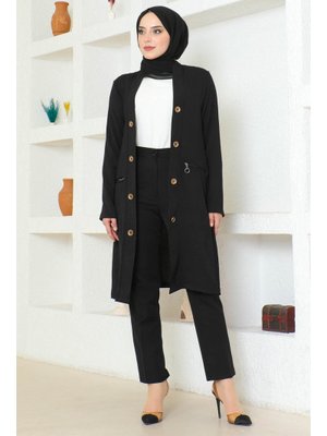 Siyah Büyük Beden Düğmeli Cepli Ayrobin Ceket Siyah Büyük Beden Düğmeli Cepli Ayrobin Ceket