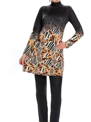 Siyah Likralı Alt Detay Tam Kapalı Mayo