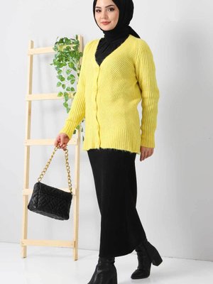 Düğmeli Triko Hırka Sarı