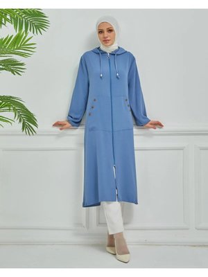 Ayrobin Geniş Kalıp Kanguru Cep Günlük Fermuarlı Kapüşonlu Kap