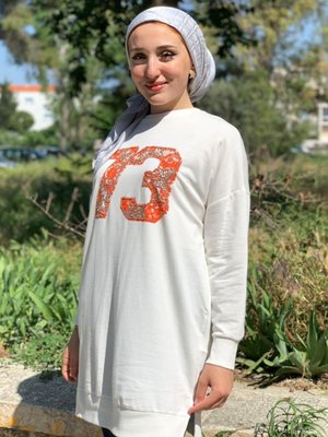 Ekru Taş Baskılı Sweat Ekru Taş Baskılı Sweat