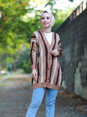 Çizgili Uzun Hırka