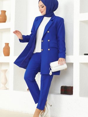 Saks Blazer Ceketli Dabıl Takım Saks Blazer Ceketli Dabıl Takım