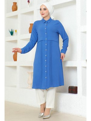 İndigo Büyük Beden Piliseli Ayrobin Tunik İndigo Büyük Beden Piliseli Ayrobin Tunik