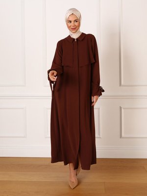 Koyu Kahve Kolları Bağcık Detaylı Kap Koyu Kahve Kolları Bağcık Detaylı Kap