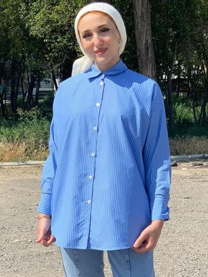 Mavi Çizgili Poplin Gömlek