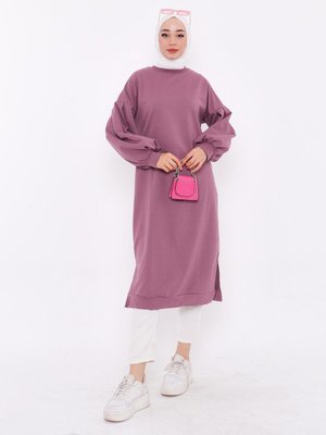 Balon Kollu Uzun Sweatshirt Leylak