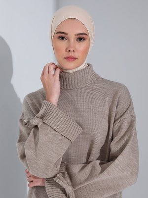Vizon Kolları Bağlama Detaylı Triko Tunik Vizon Kolları Bağlama Detaylı Triko Tunik