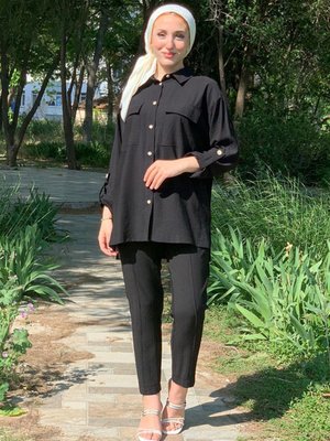 Siyah Cep Detaylı Gömlekli Takım Siyah Cep Detaylı Gömlekli Takım
