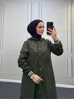 Kapüşon Detaylı Trençkot Haki