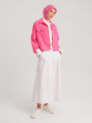 Denim Kloş Etek Beyaz