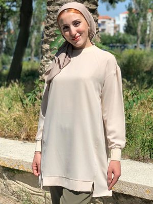 Bej Kolu Lastikli Tunik Bej Kolu Lastikli Tunik