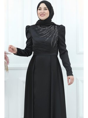 Siyah Berceste Saten Abiye