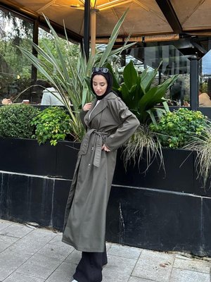 Kuşak Detaylı Trençkot Haki Kuşak Detaylı Trençkot Haki