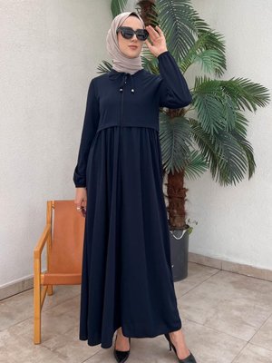 Boydan Fermuarlı Ferace Lacivert