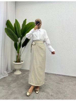 Bağlamalı Keten Anvelop Etek