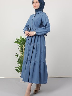 Standart Yaka Düğmeli Elbise Soft Mavi Standart Yaka Düğmeli Elbise Soft Mavi