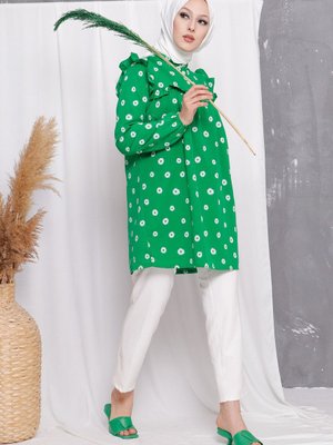 Yeşil Papatya Desenli Dik Yaka Tunik Yeşil Papatya Desenli Dik Yaka Tunik