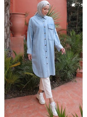 Mavi Düğmeli Kot Tunik