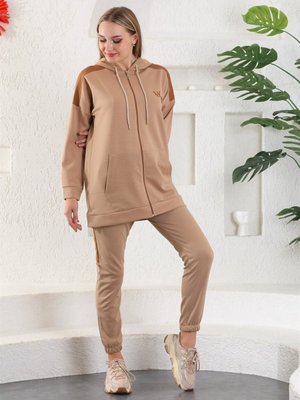 Açık Kahve Sweatshirt Kapüşonlu Fermuarlı Cepli Jogger Takım Açık Kahve Sweatshirt Kapüşonlu Fermuarlı Cepli Jogger Takım