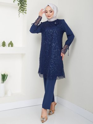 File Pullu Tesettür Abiye Takım Elbise