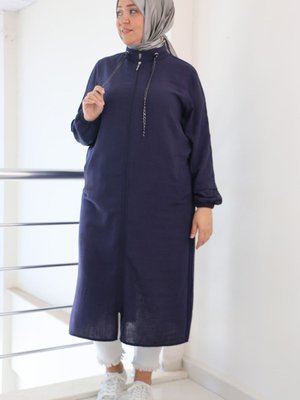 Lacivert Büyük Beden Elit Keten Biyeli Kap