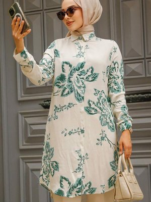 Desenli Çağla Yeşili Tunik