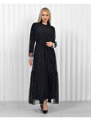 Kolları İnci Kaplamalı Abaya