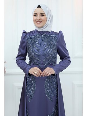 İndigo Arya Saten Abiye