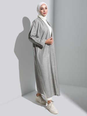 Haki Doğal Kumaşlı Yanları Yırtmaçlı Ferace