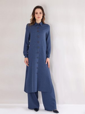 Uzun Keten Tunik İndigo