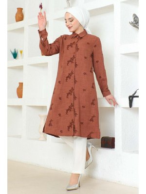 Kahverengi Büyük Beden Yırtmaçlı Tunik Kahverengi Büyük Beden Yırtmaçlı Tunik