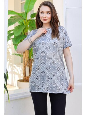 Gri Etnik Desen Kısa Kollu Tunik Gri Etnik Desen Kısa Kollu Tunik