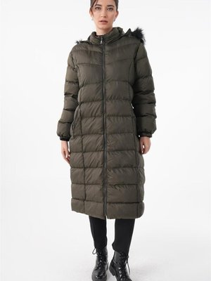 Kürk Yaka Maxi Şişme Mont Haki