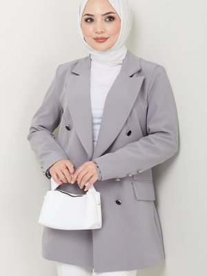 Düğmeli Blazer Ceket Gri Düğmeli Blazer Ceket Gri