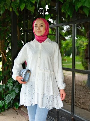 Dantel Detay Gömlek Beyaz Dantel Detay Gömlek Beyaz