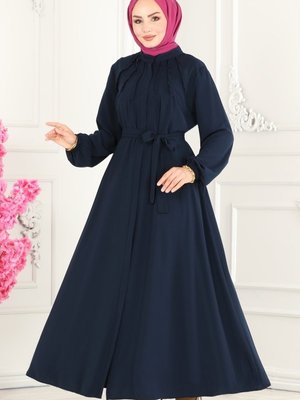 Lacivert Fırfır Detaylı Medine İpeği Ferace Lacivert Fırfır Detaylı Medine İpeği Ferace