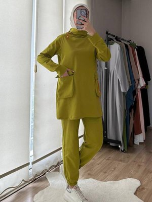 Neon Lastik Detaylı İkili Eşofman Takımı Olive Yeşili Neon Lastik Detaylı İkili Eşofman Takımı Olive Yeşili