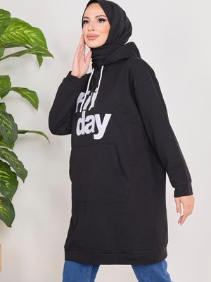 Sıyah Kapüşonlu Sweat Sıyah Kapüşonlu Sweat