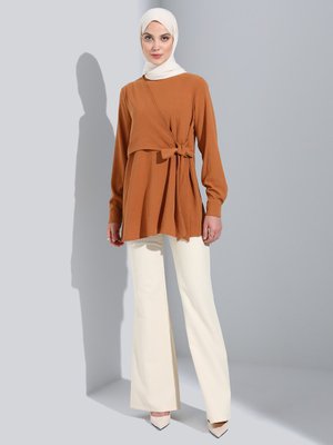 Camel Kendinden Kuşaklı Aerobin Tunik