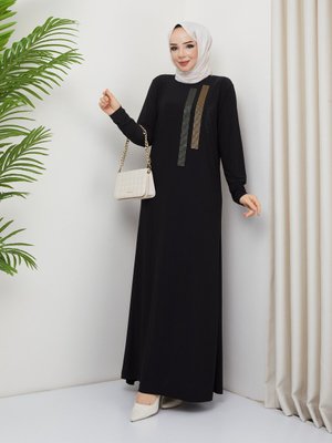 Kadın Sandy Siyah Önü Dms Taş Detaylı Tesettür Elbise